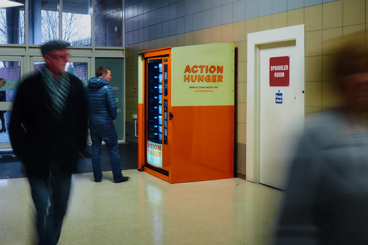 The Action Hunger vending machine started a month-long trial at the Broadmarsh shopping center in Nottingham on December 19