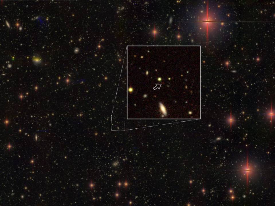 One of the most distant quasars, as seen by the Hyper Suprime-Cam, is 13.05 billion light-years away