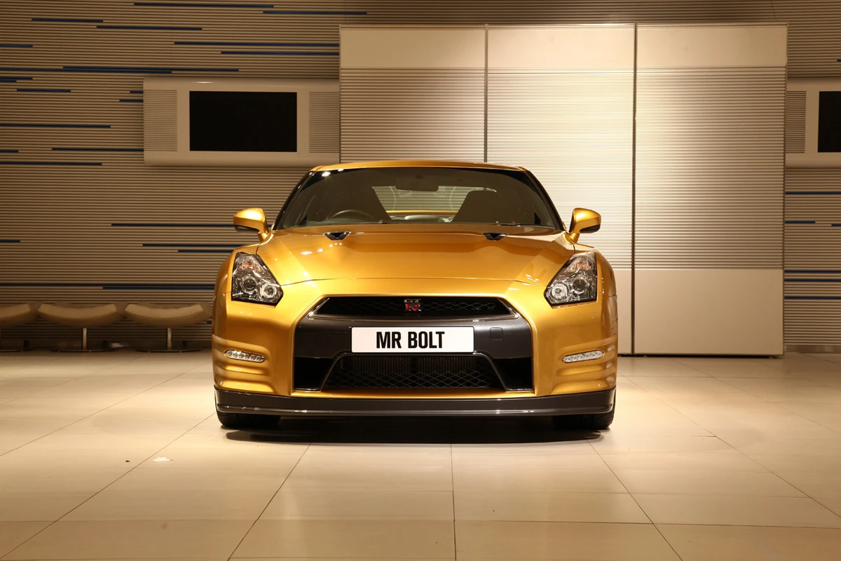 The Bolt Gold GT-R from the front