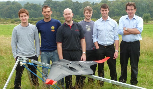 Members of the AMRC Design and Prototyping GroupUAV team, left to right: Sam Bull, Mark Cocking, Keith Colton, Daniel Tomlinson, John Mann and Garth Nicholson