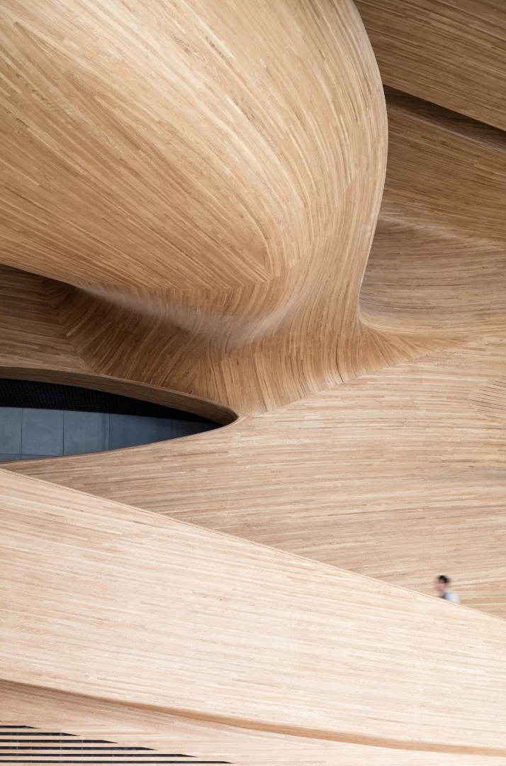 Impressive sculpted wooden detailing softens the frigid interior decor