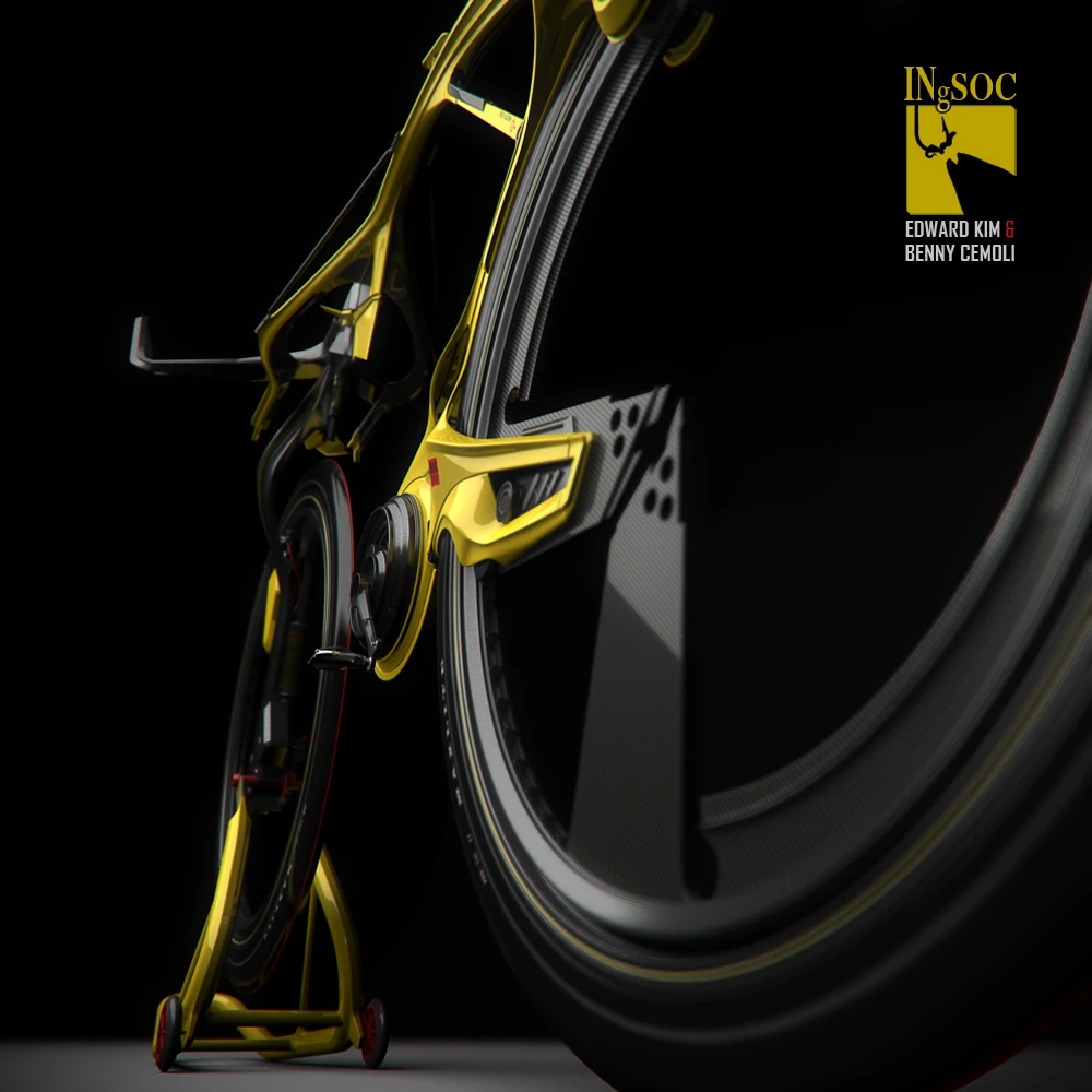 Rendering of the INgSOC human/electric bike designed by Edward Kim and Benny Cemoli