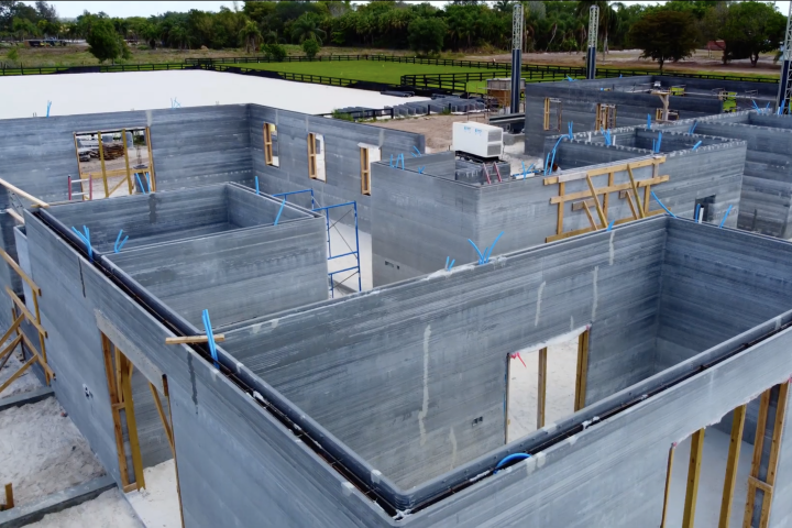 3D printing work has completed on Printed Farms' horse barn and now human builders are finishing it off