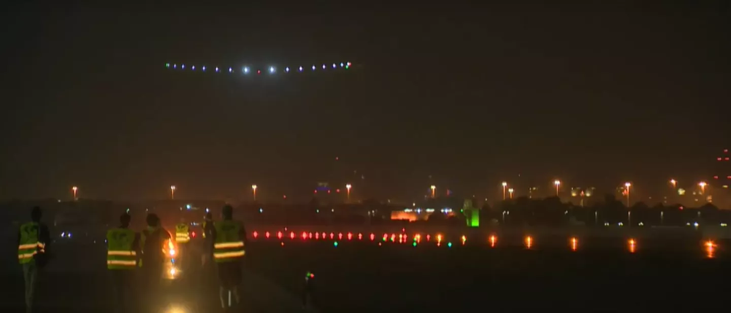 Solar Impulse 2 touching down for the last time on its round -the-world trek