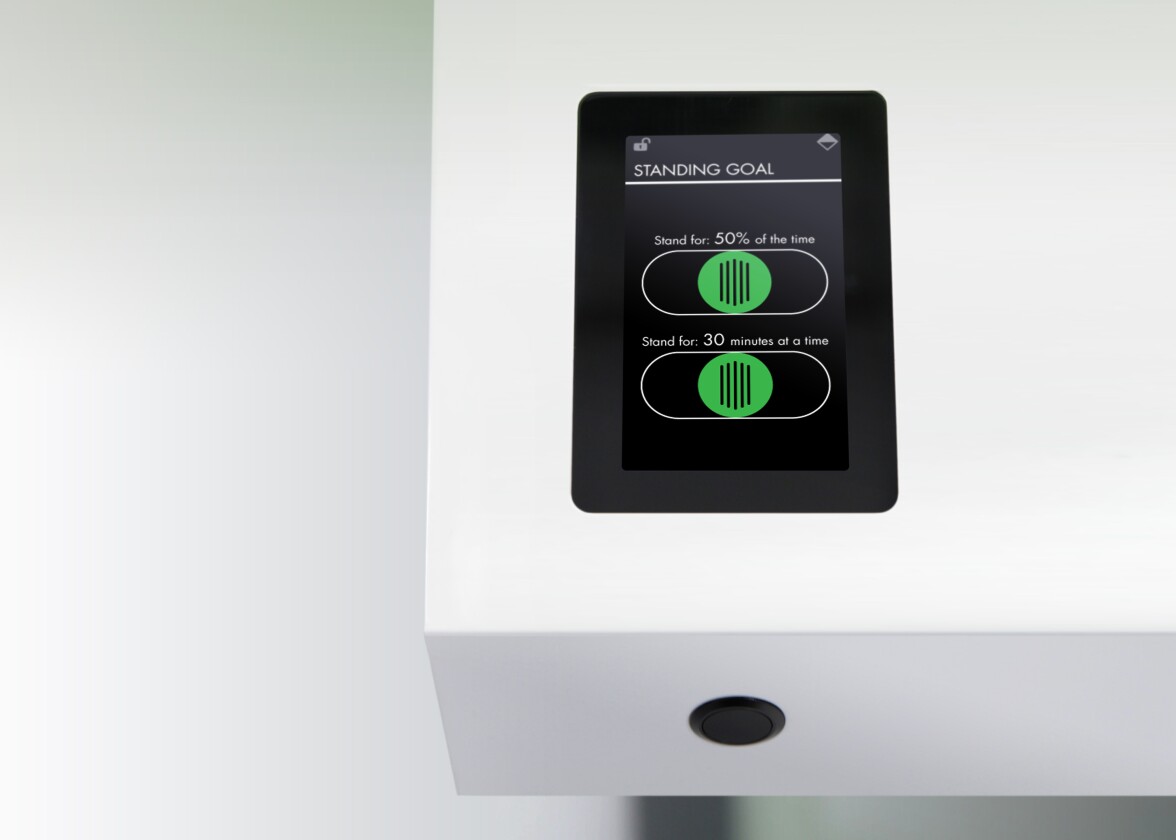 After setting their most comfortable heights for both standing and sitting, users can program the desk to rise for a specific percentage of the time while they're working