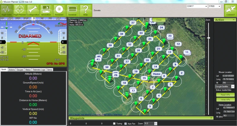 A screen shot of the Aeromapper's telemetry data, which is wirelessly transmitted to the user's laptop or tablet