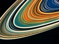 Saturn's B and C rings with many ringlets (falsely colored) (Image: NASA)