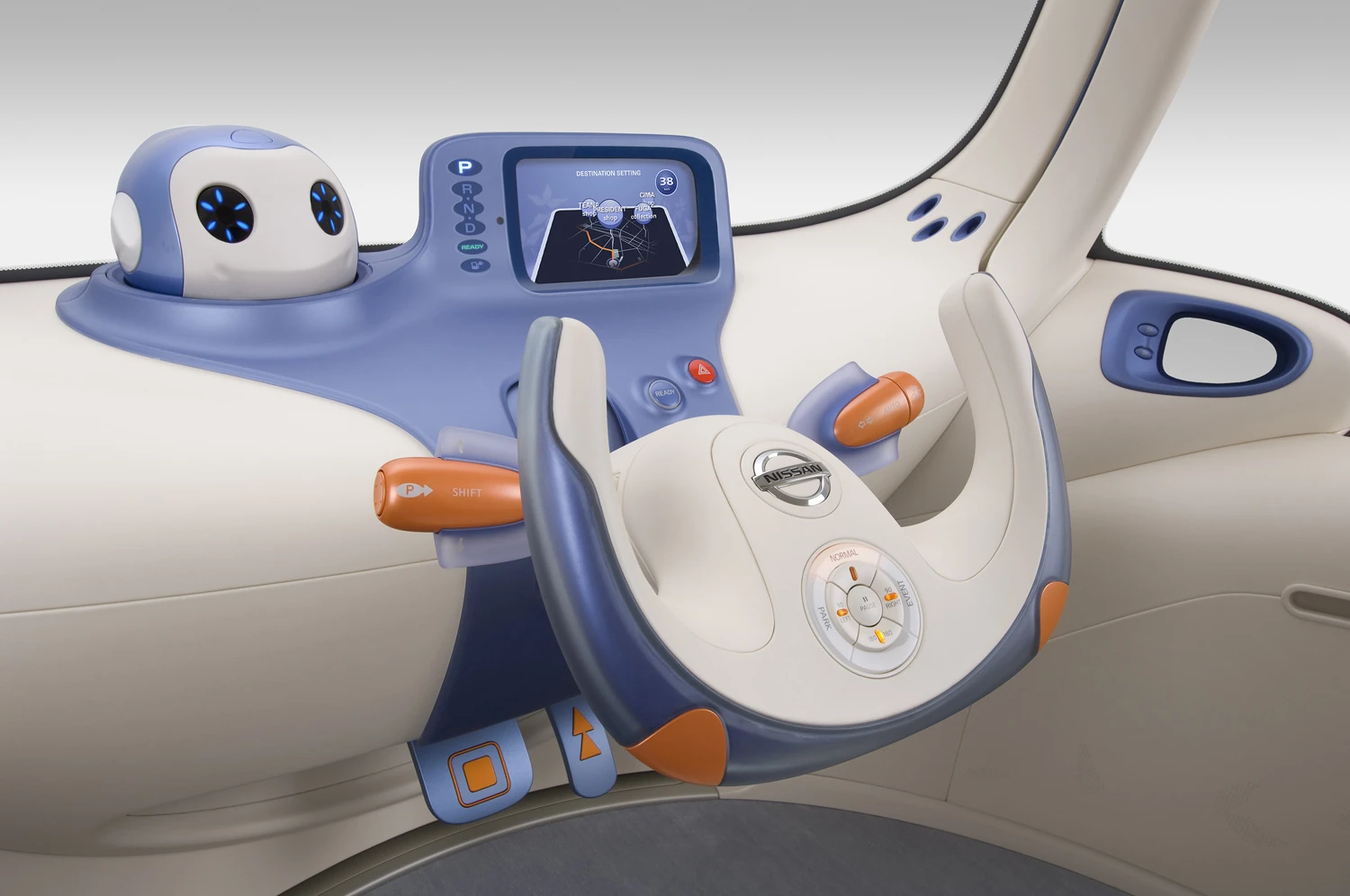 PIVO II's interior, complete with robotic travelling companion, guide and translator