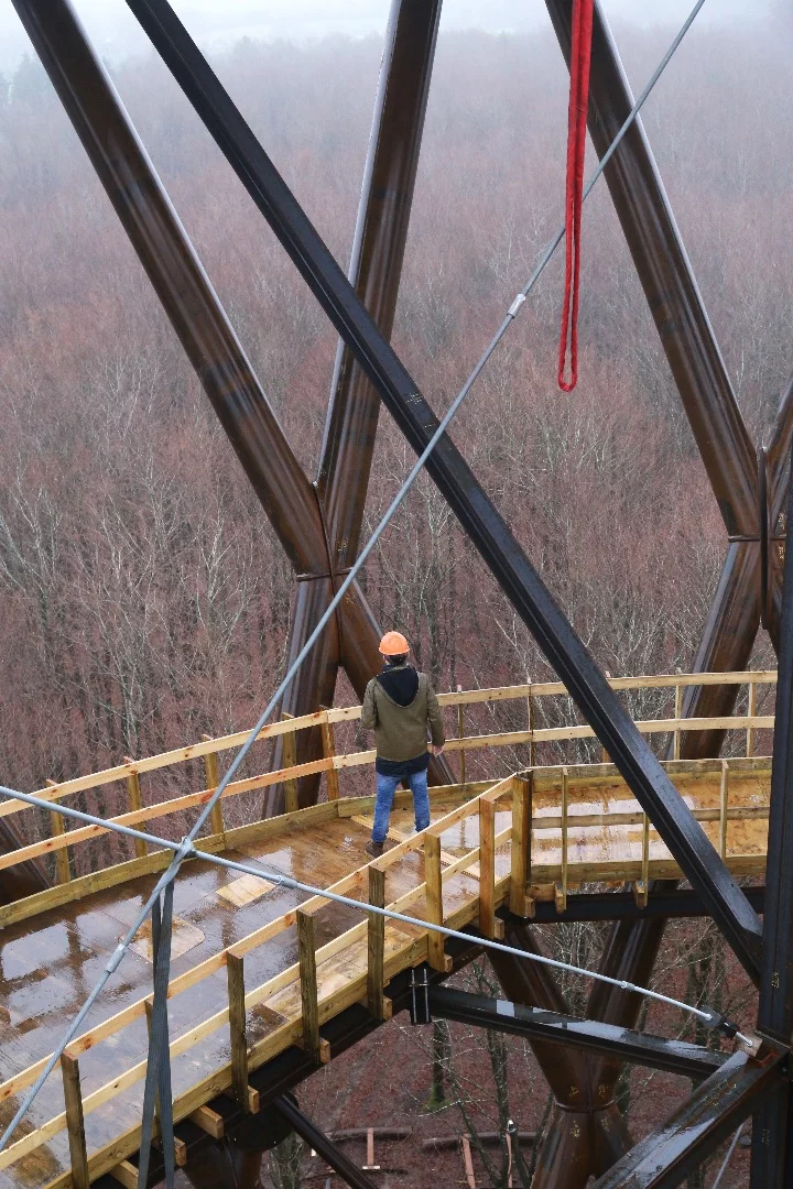 Construction photo of the Camp Adventure Tower