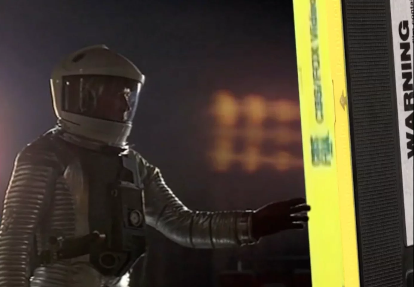 A still from Soda_Jerk's Pixel Pirate film (AKA Hollywood Burn).