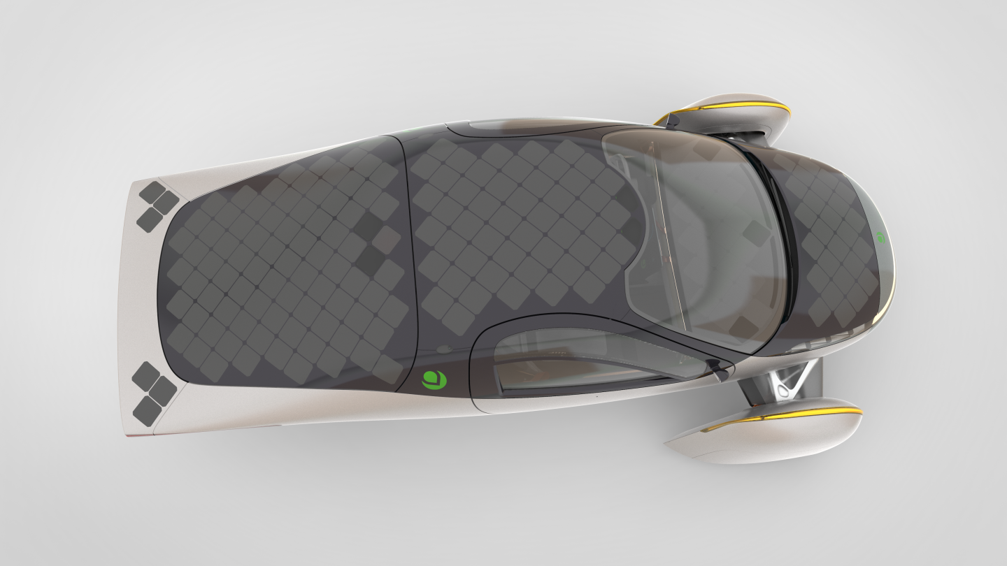 180 pannelli solari su quasi ogni superficie orizzontale si combinano per quasi 3 metri quadrati di cattura di energia fotovoltaica