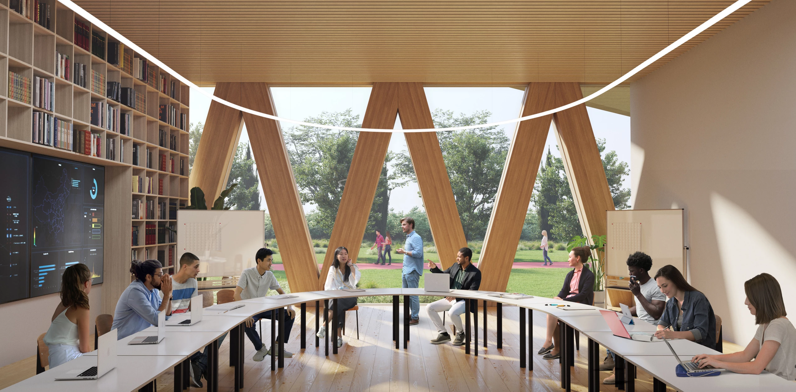 The Robert Day Sciences Center's classrooms and research areas will be situated on the perimeter of the building, which have generous glazing, offering lots of light and choice views outside