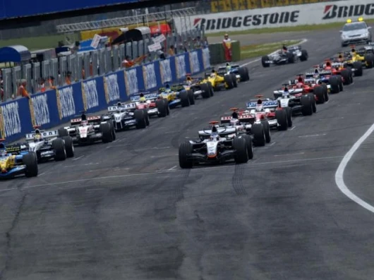 The starting grid and Raikkonen is just about to do a disappearing act.