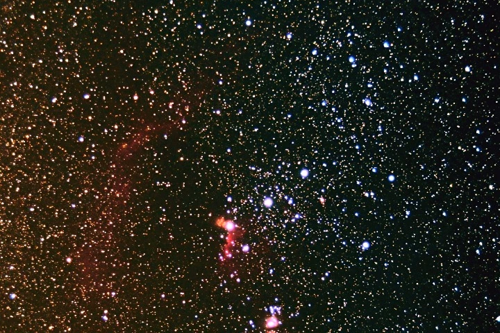 The bright orange Betelgeuse forms the shoulder of the constellation Orion