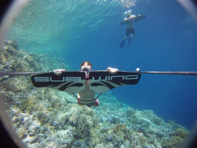 The Subwing is a device that is towed behind a boat, allowing the rider to "fly" underwater