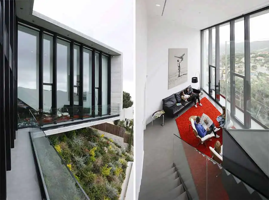 X House as seen from inside and outside