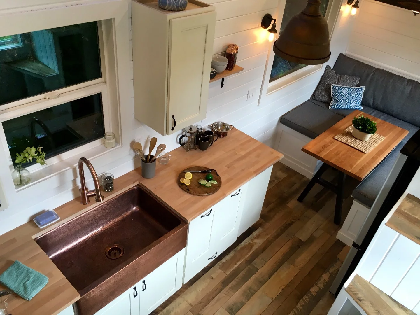Top-down view of the Rocky Mountain Tiny Home's kitchen area