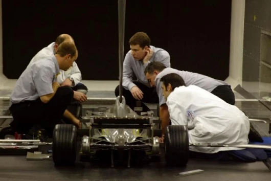 he half-size model is set up in the wind tunnel