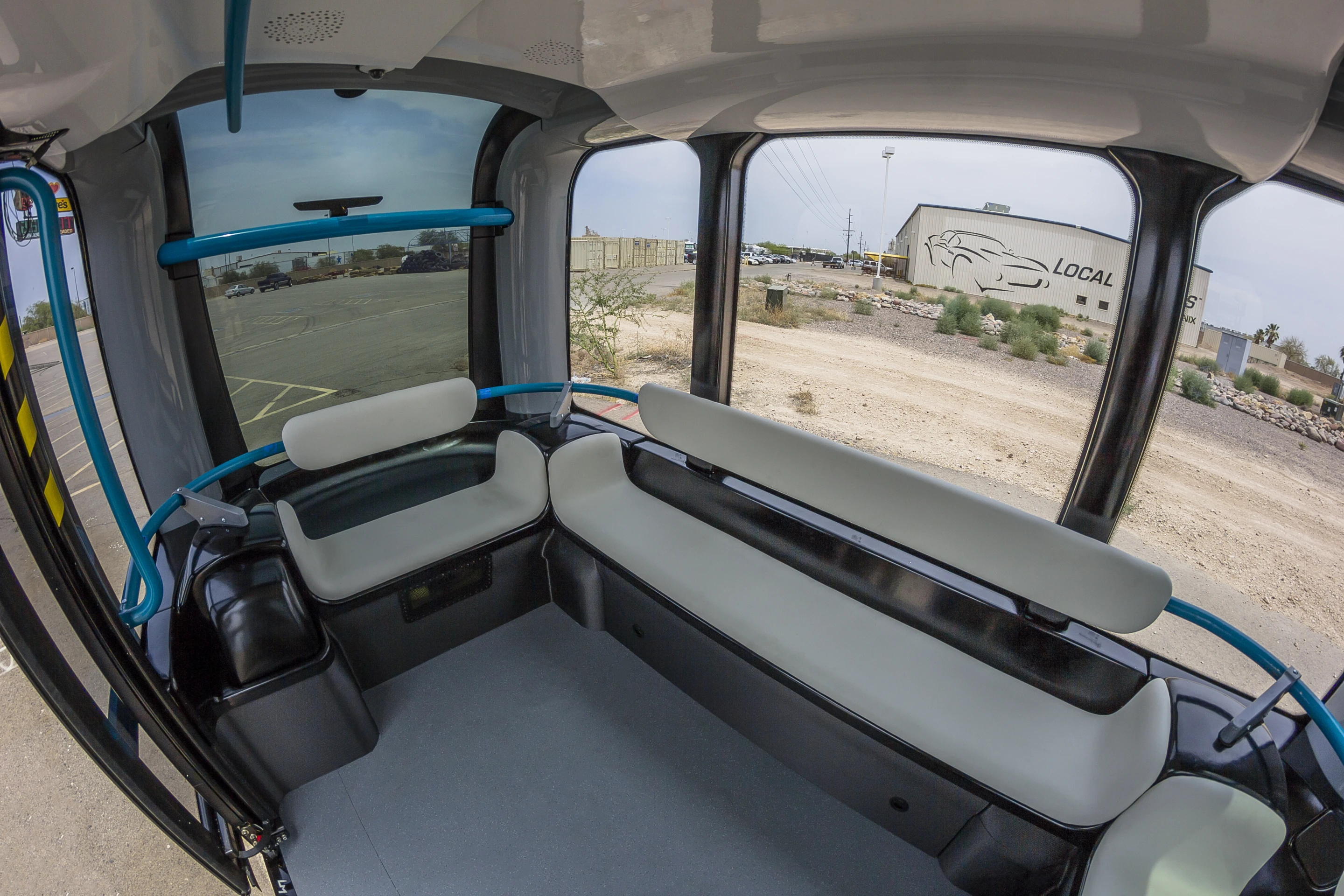 Olli's interior that looks more like a ski gondola than a traditional public bus cabin