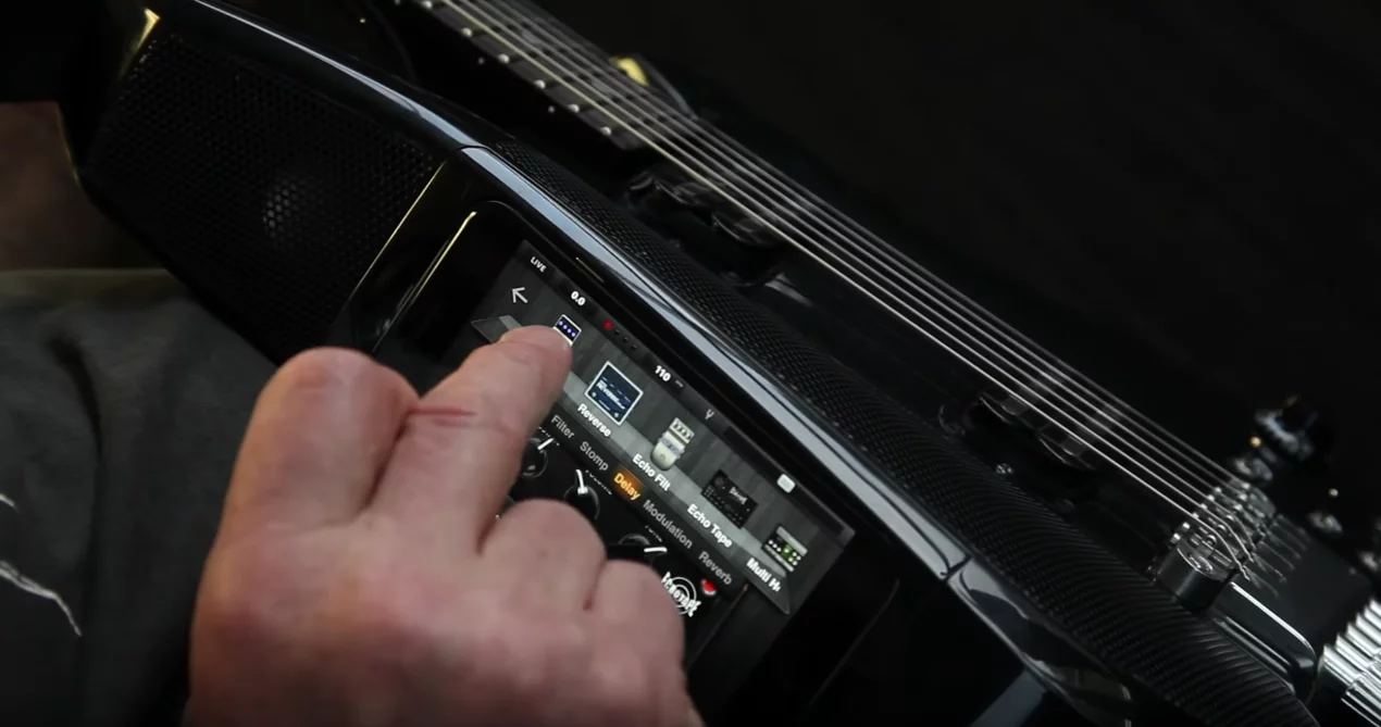 The instrument features its own iOS guitar interface that converts the analog signals from the instrument's hot rail pickups into digital at a resolution of 24-bit/48 kHz