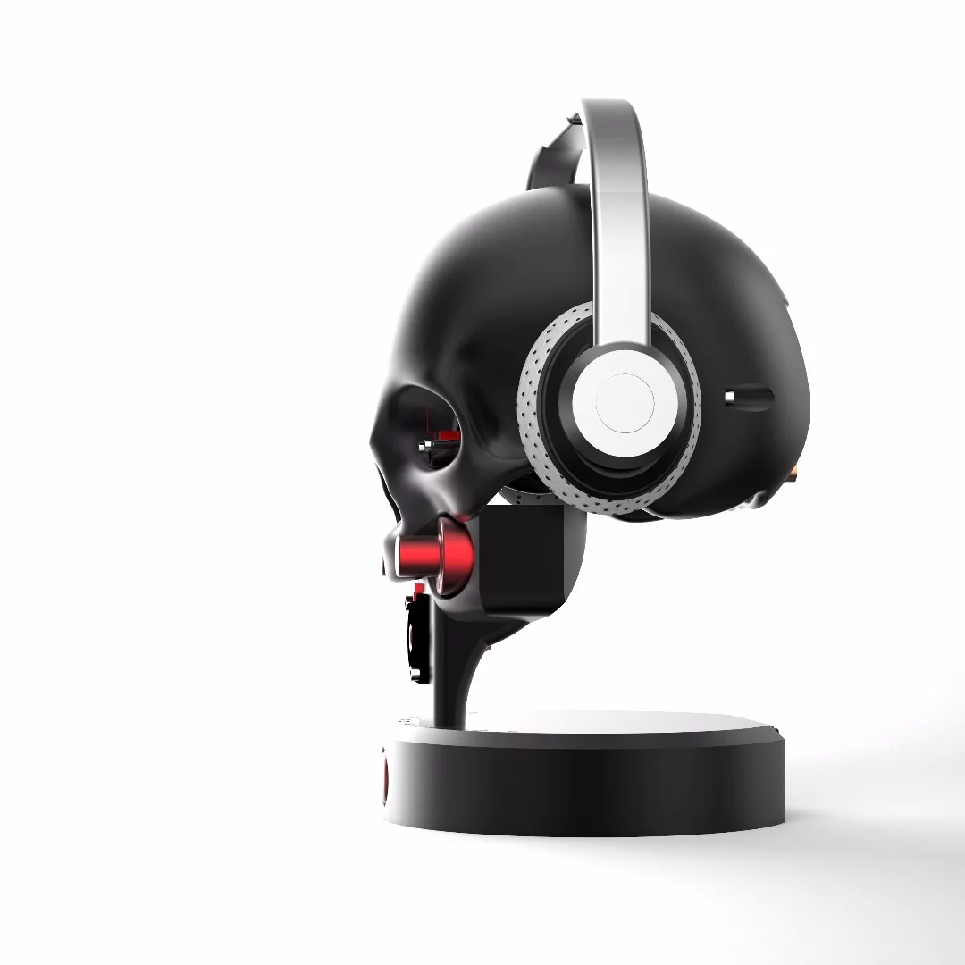 The Marquis Memento mori doubles as a stand for between playback headphone storage