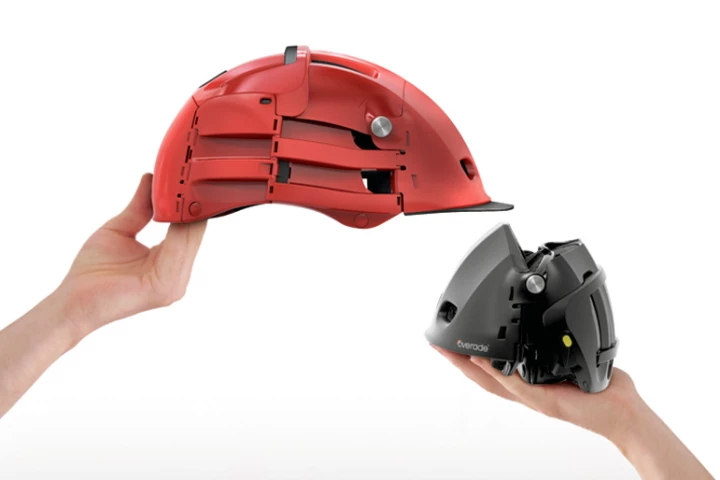 The overade bike helmet folds down to a compact size for when it's not protecting your skull