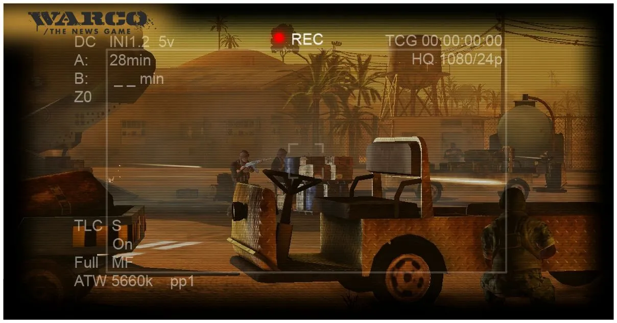 Warco - The News Game is a planned FPS-style game where the player takes on the role of a war correspondent tasked with collecting video from the battlefield