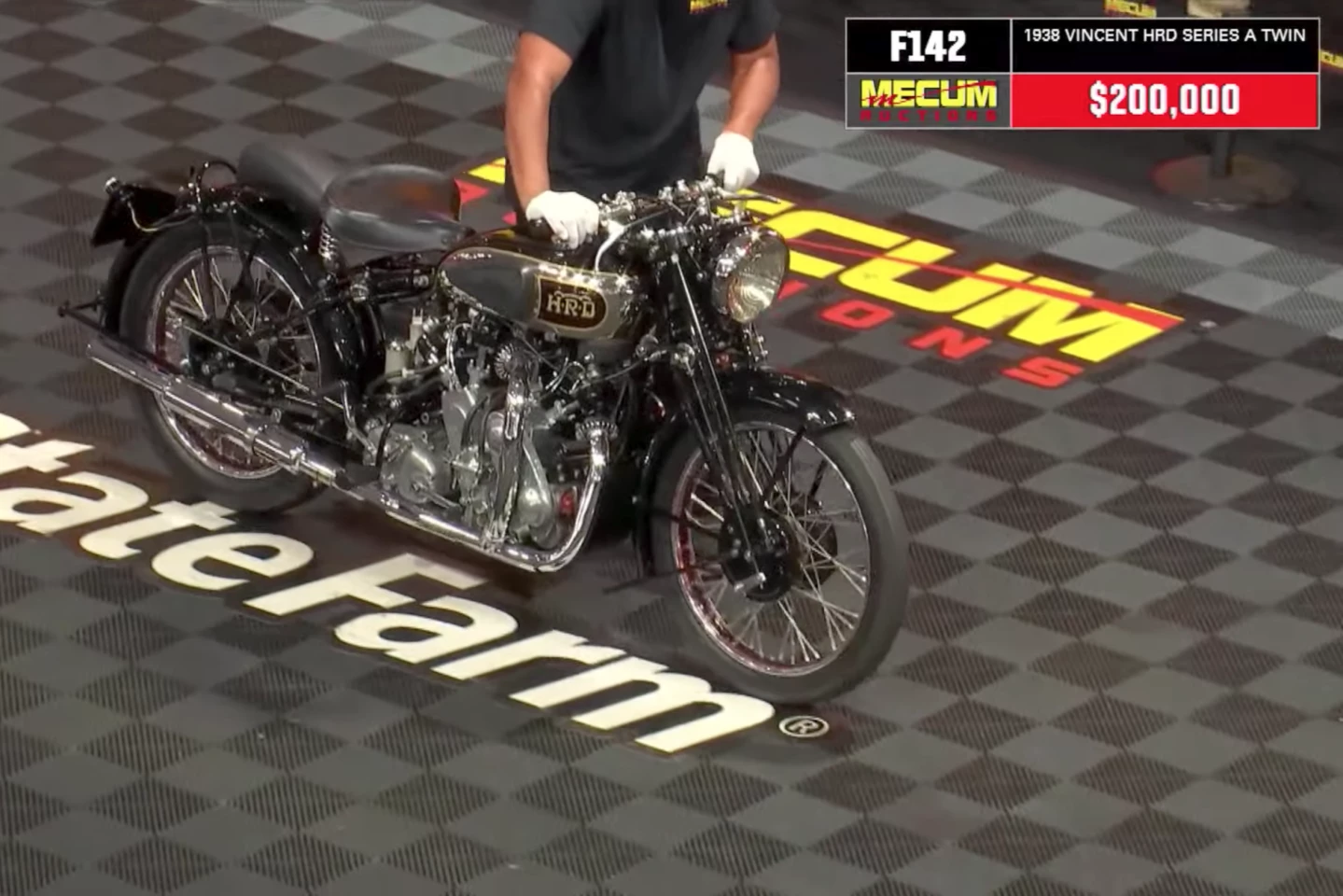 This 1938 Vincent HRD Series A Twin went to auction during Monterey Car Week with Mecum Auctions (Lot F142) on 13-August-2021 with an official estimate of $400,000 to $500,000 and was passed in after a high bid of $200,000