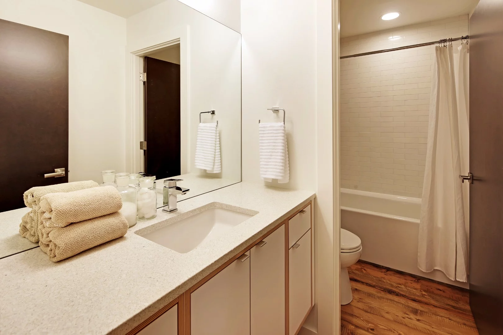 There are two-and-a-half bathrooms in each house