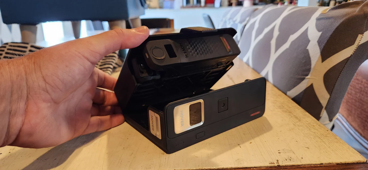 The Hoverair X1 Promax in the PowerCase like an old Beta tape