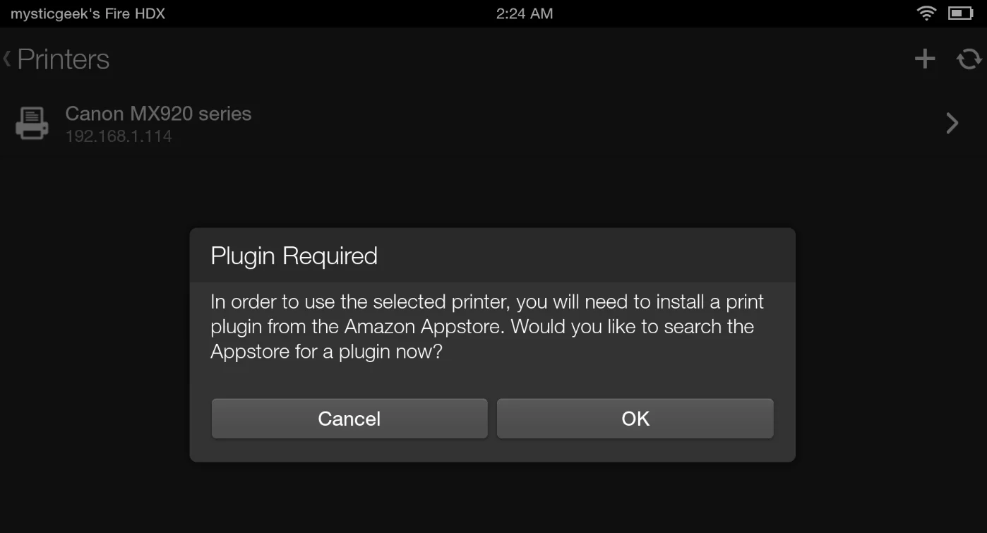 You'll need to install your printer manufacturer's plugin the first time