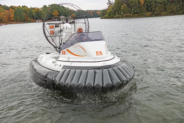 The AirRider hovercraft expels water quickly on startup