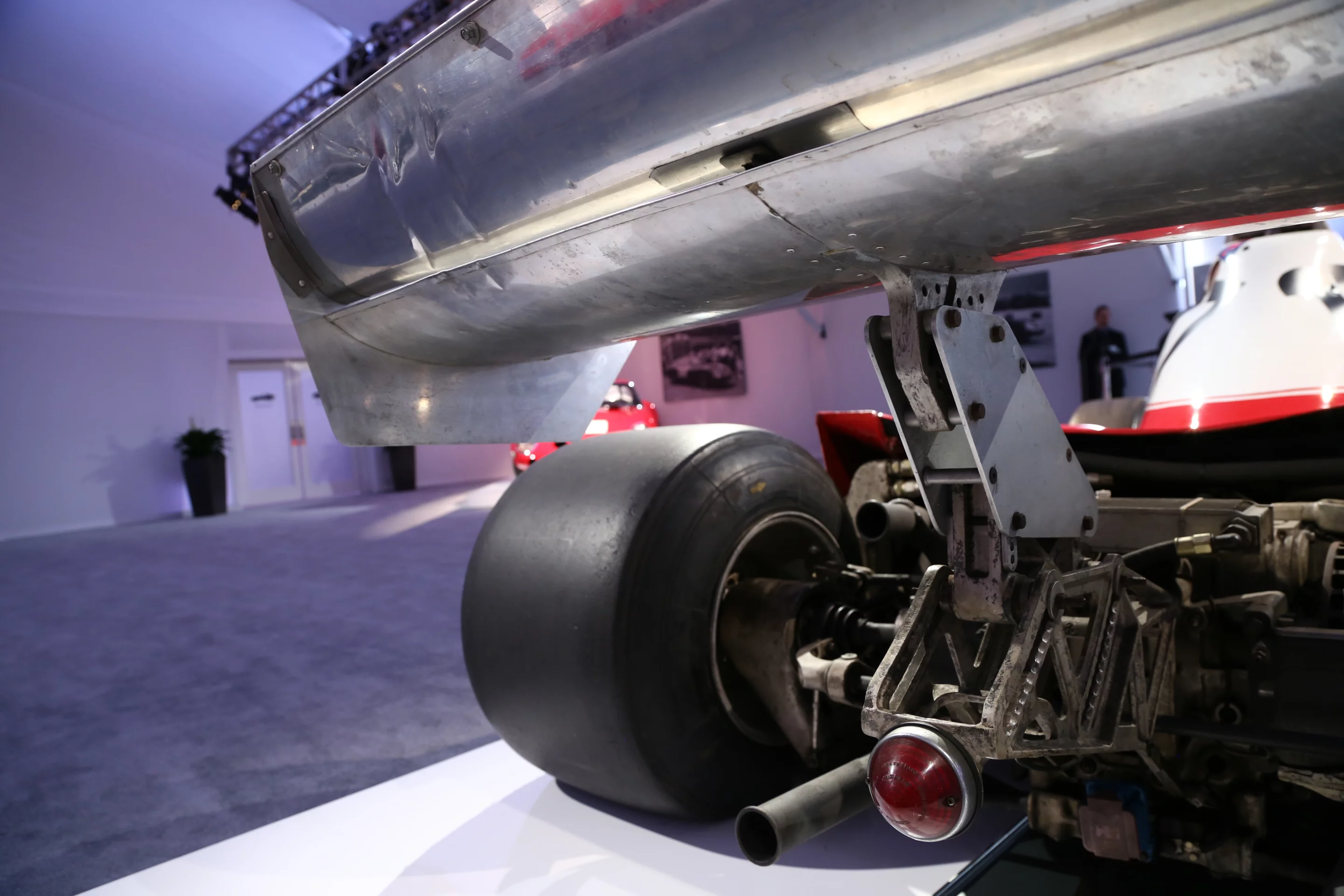 The photo shows the adjustment mechanism for the 1978 Ferrari 312 T3 F1's rear wing (Photo: Angus MacKenzie/Gizmag.com)