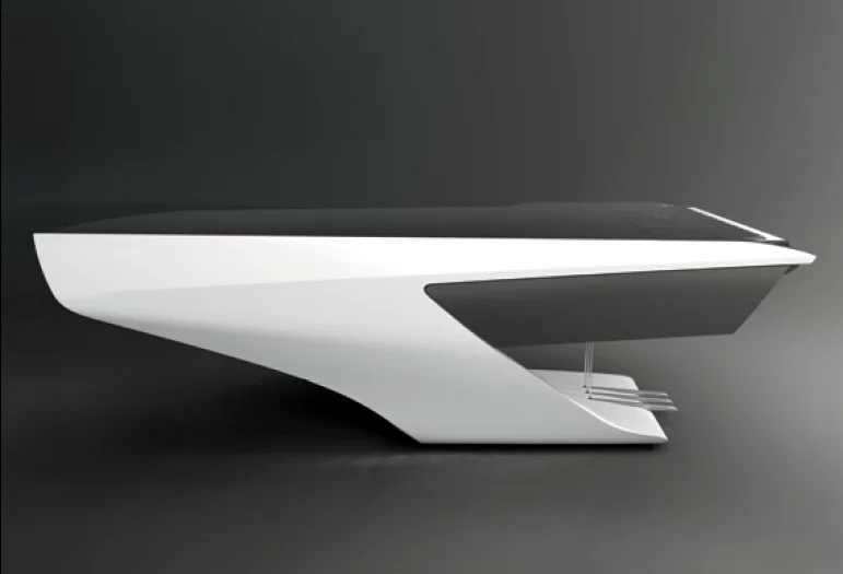 The aerodynamic lines of the piano from Peugeot Design Labs and Pleyel