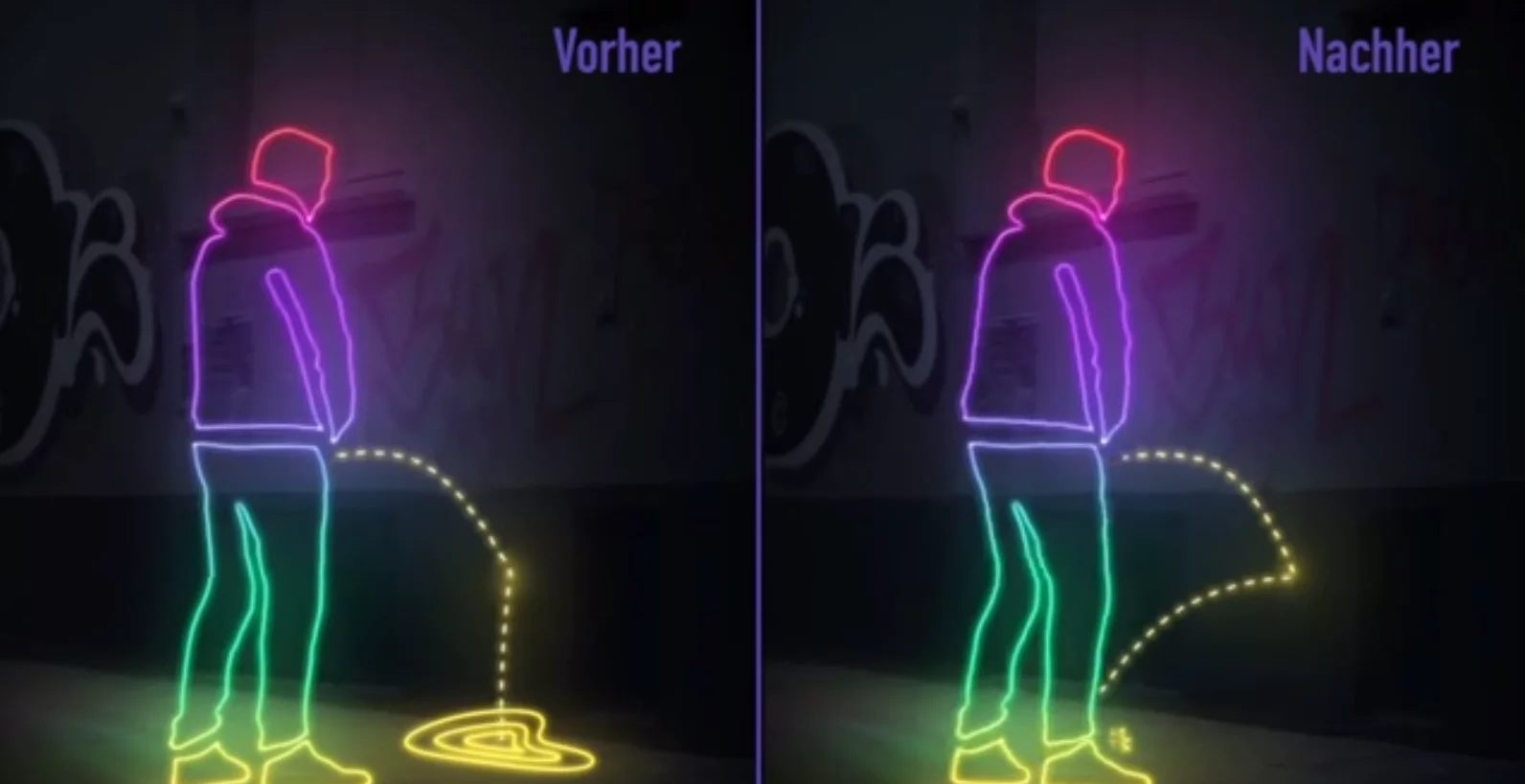 The pee-back wall in action