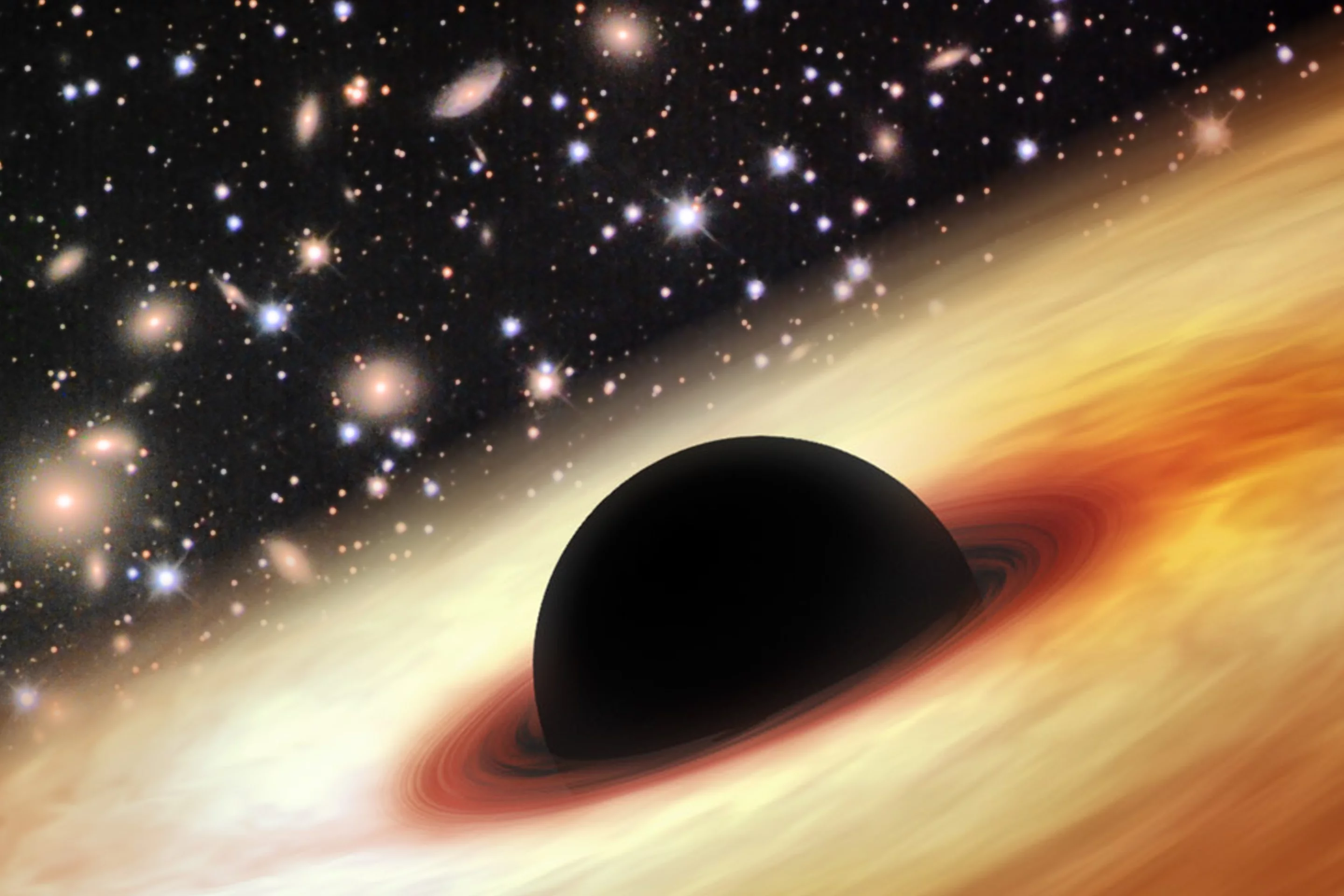 An artist's impression of an ancient quasar surrounding a massive black hole (Image: Zhaoyu Li/NASA/JPL-Caltech/Misti Mountain Observatory)