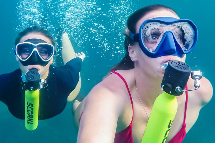 In the Scorkl 2.0 setup, the system's existing compressed air cylinders (pictured) can be refilled via a portable air compressor powered by a battery pack