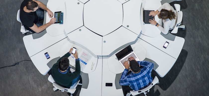 The 180-degree wrap-around desktop design of the stations is also claimed to save office space, with one six-station Ergon Desk reportedly occupying over 30 percent less floor space than the equivalent employee-number of traditional desks