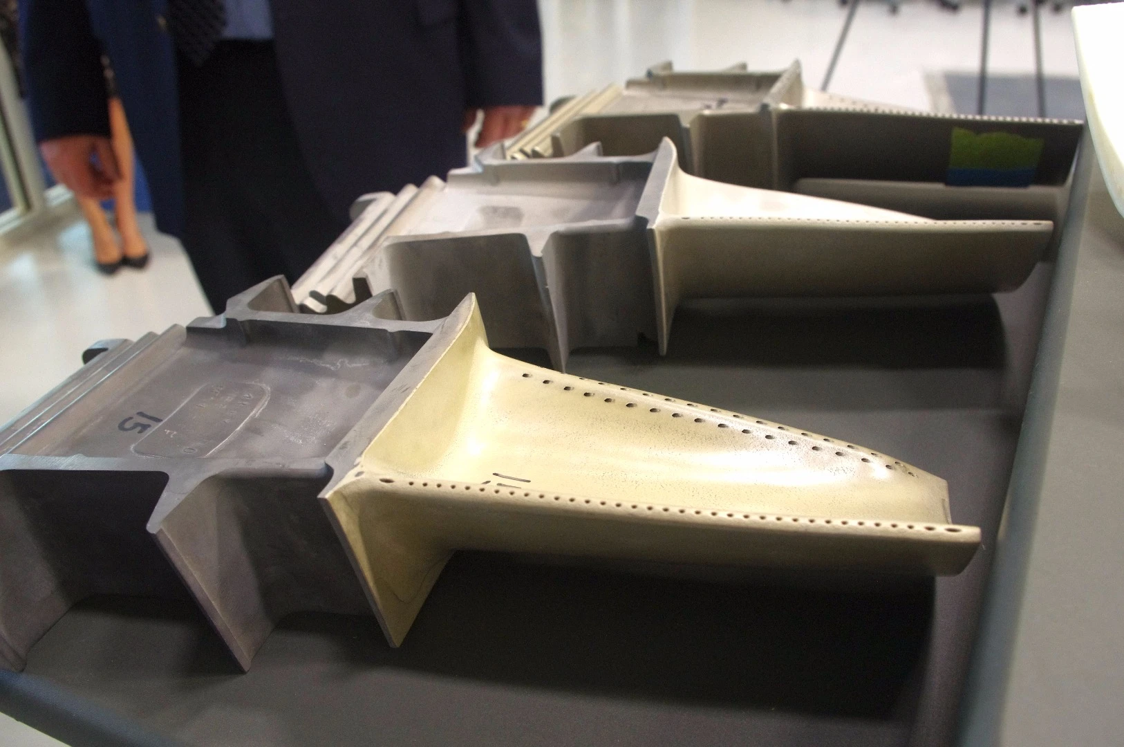 A look at a section of sample turbine blade with holes made from the Laser MicroJet system
