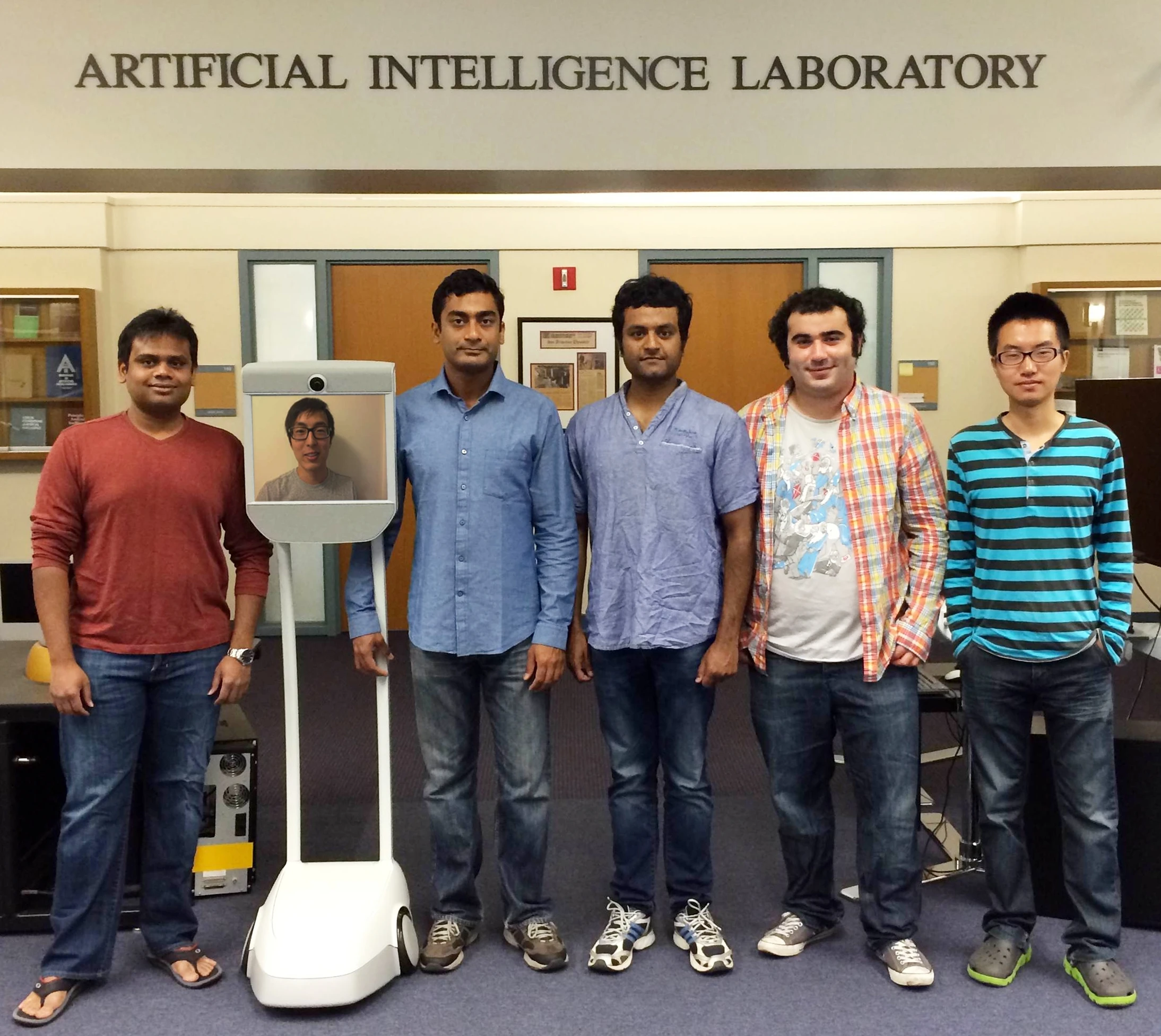 The team behind the Robo Brain project (Aditya Jami, Kevin Lee, Prof. Ashutosh Saxena, Ashesh Jain, Ozan Sener and Chenxia Wu)