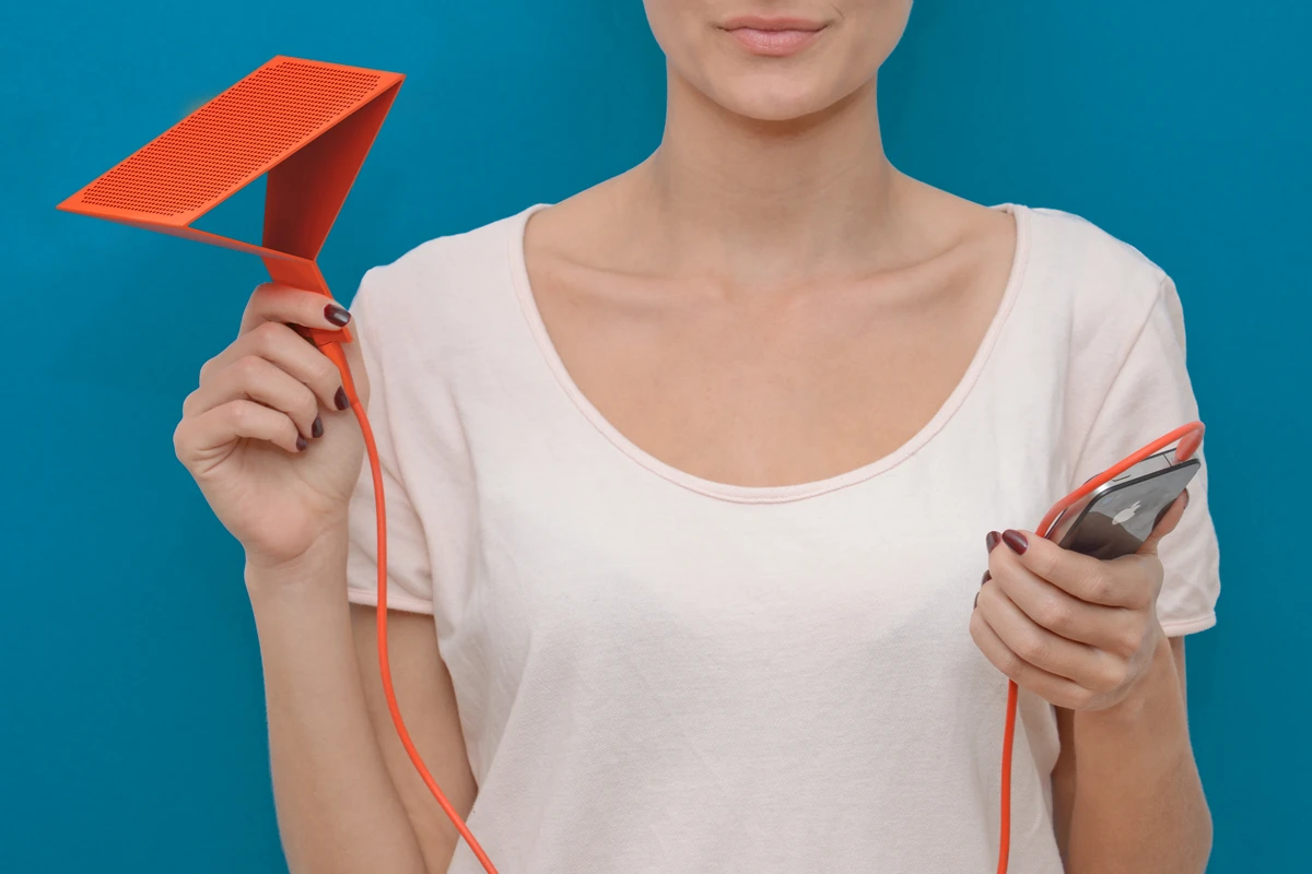 Designed for the utmost portability, designaffairs studio's FLYM folding portable speakers are designed for any device with a standard 3.5-mm headphone jack without need of additional power