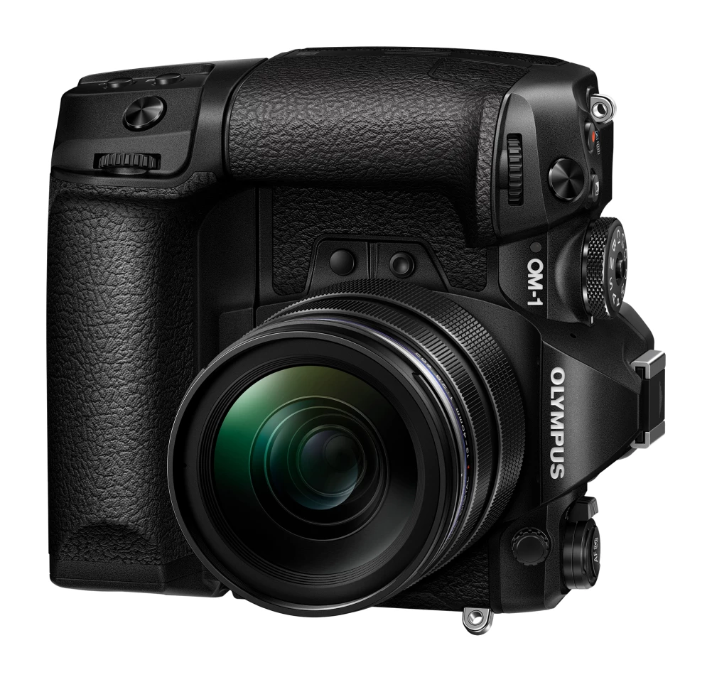 The OM-1 can be had with an optional battery grip, which offers the same controls in the vertical position as the horizontal
