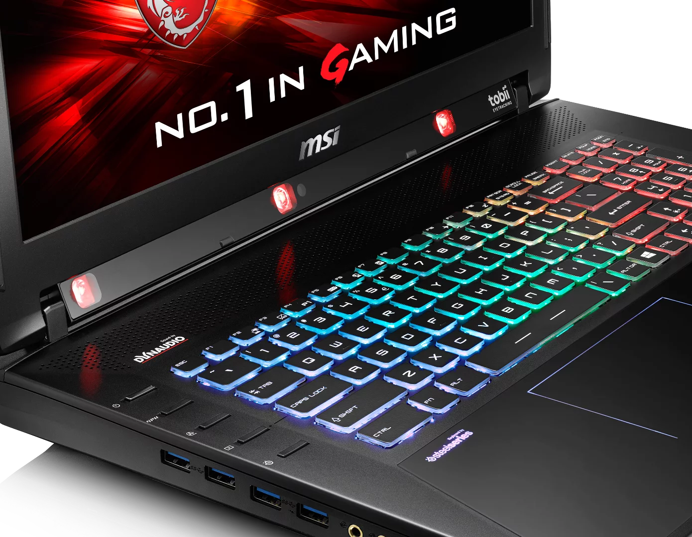 The MSI GT72S G Tobii also features a full-color backlit SteelSeries keyboard for quick response and tactile feedback