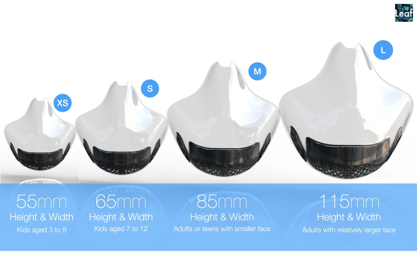 The LEAF Mask is available in 4 different sizes