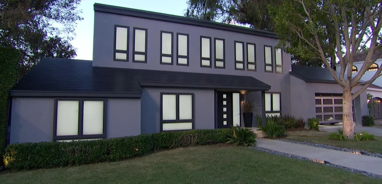 A home with Tesla's solar roofing tiles