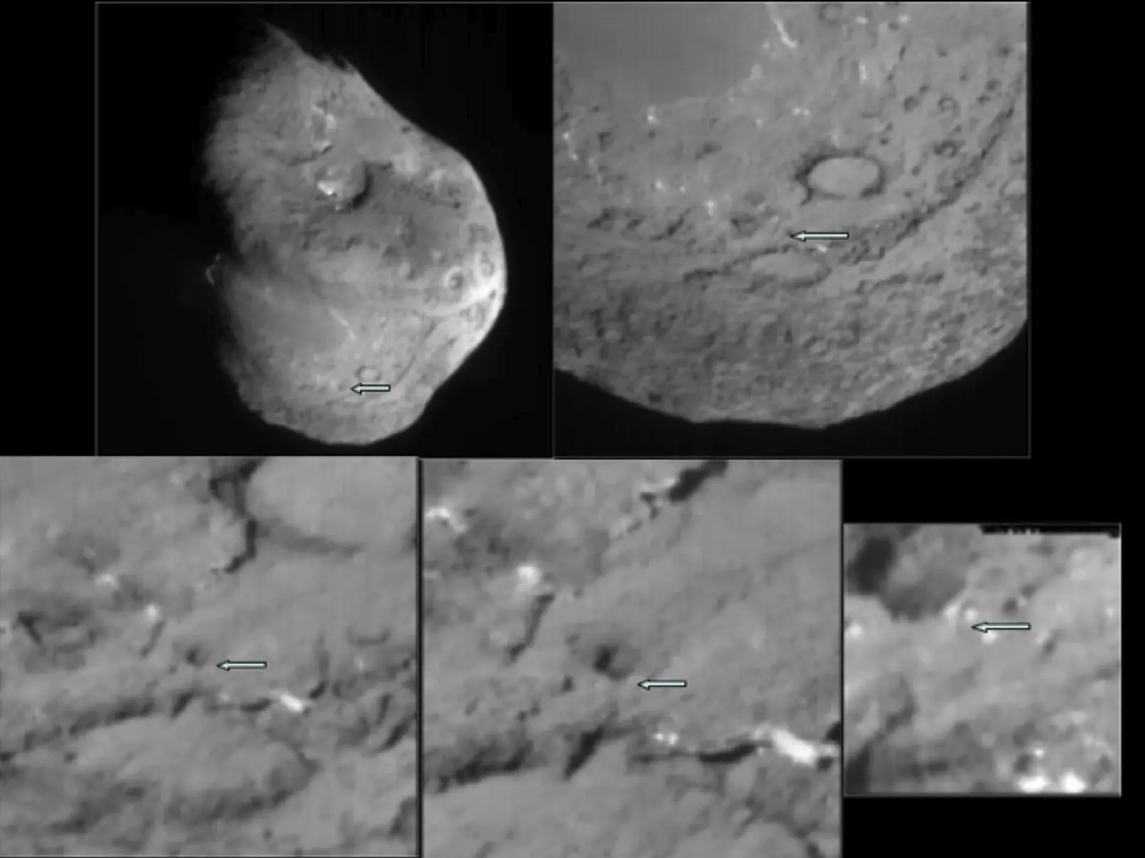A series of images showing the area where NASA's Deep Impact probe collided with the surface of comet Tempel 1 in 2005 (Credit: NASA)