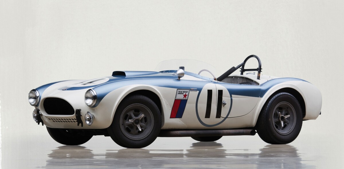 The first racing-specification Shelby Cobra sold to the public, this 1962 Shelby 289 Competition Cobra (Lot 237) boasts an estimated 340 bhp, from its 289 cu. in. The car was sold with an extensively well-documented ownership and race history, and presented in period livery