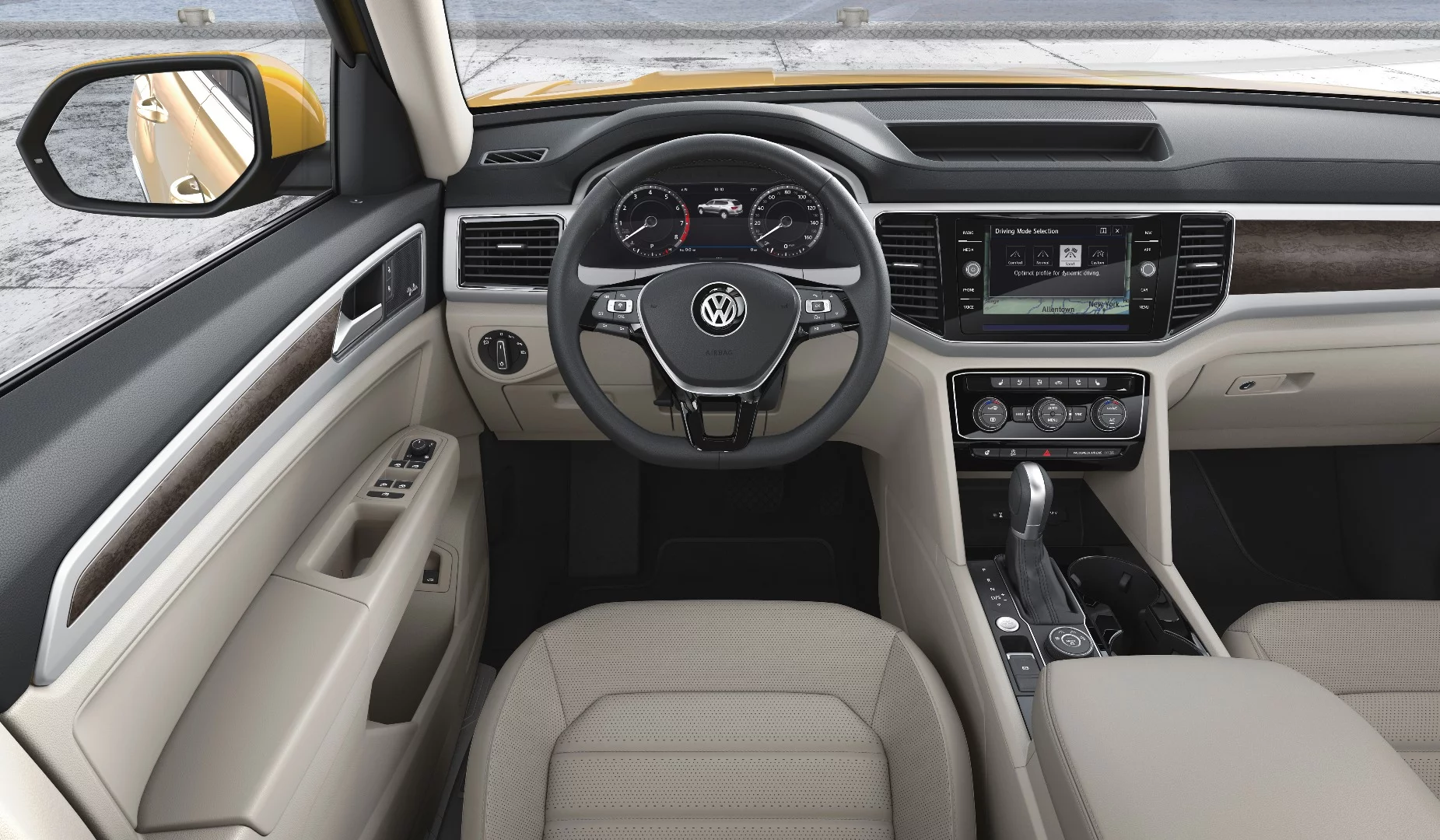 The general design of the front driver and passenger position and dash in the VW Atlas will be familiar to those who’ve spent time in the Tuareg crossover