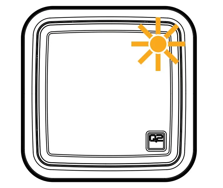 A flashing amber LED indicates that the Q2 is receiving charge