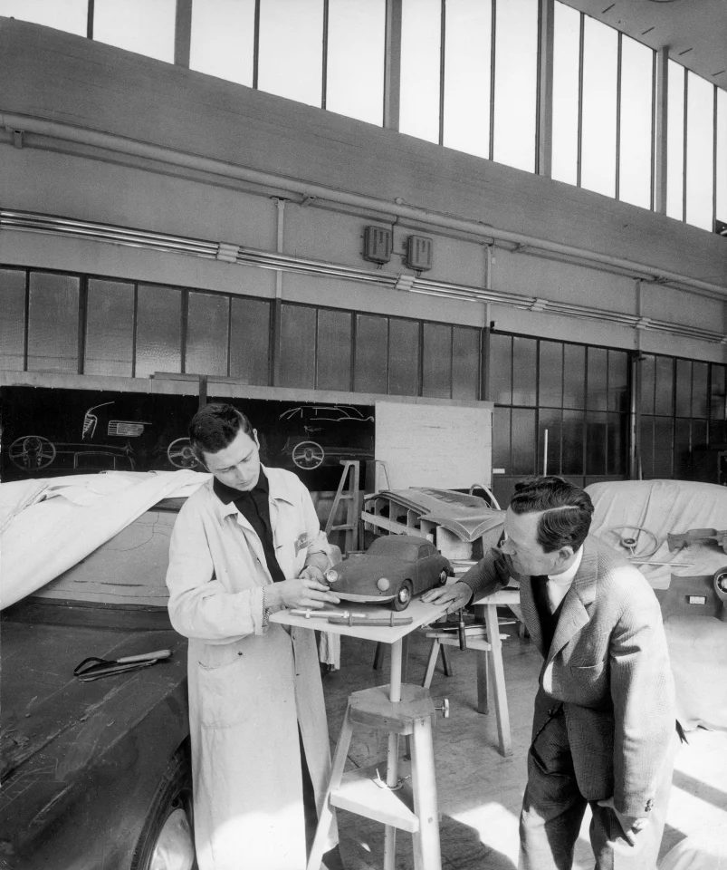Ferry and Ferdinand Alexander Porsche in the Porsche Design Studio circa 1959